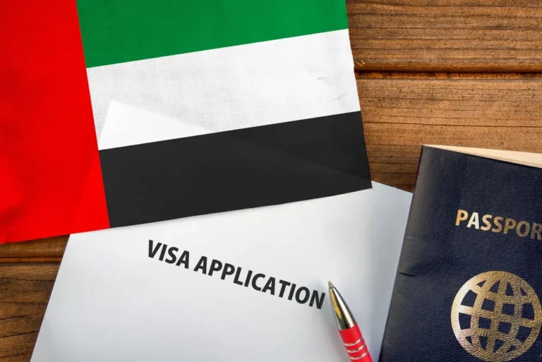 UAE immigration counters with travelers and residents completing visa formalities