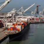 Container cranes at Jebel Ali Port with vessels rerouted from the Red Sea