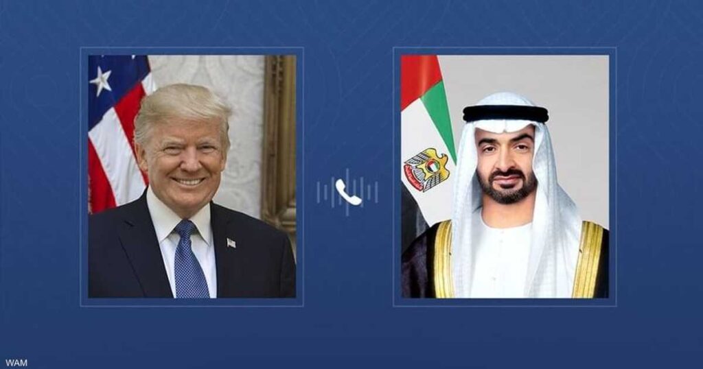 محمد بن زايد يتلقى اتصالاً هاتفياً من ترامب لبحث التعاون الاستراتيجي وتطورات المنطقة