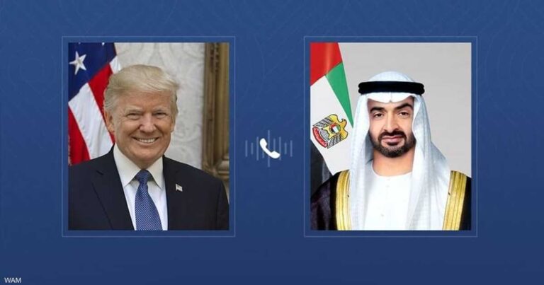 محمد بن زايد يتلقى اتصالاً هاتفياً من ترامب لبحث التعاون الاستراتيجي وتطورات المنطقة